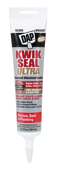 DAP 18903 KWIK SEAL ULTRA Siliconized Sealant, Biscuit, 0 to 150 deg F, 5.5 oz Tube