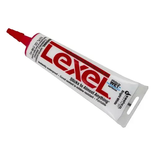 Lexel 13033 Elastic Sealant, White, 7 days Curing, 0 to 120 deg F, 5 oz Squeeze Tube