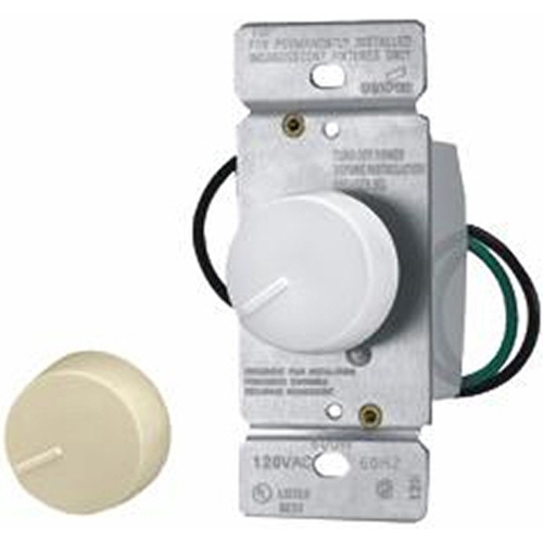 Rotary Dimmer, 20 A, 120 V, 600 W, 3-Way, Ivory/White