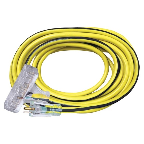 Extension Cord 3-Outlet 12/3 SJTW with Indicator Lamp 25ft - Yellow