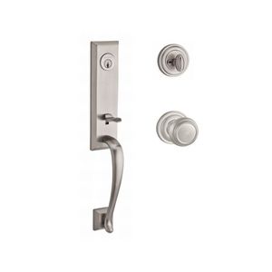 Single Cylinder Del Mar Handleset Traditional Knob and Traditional Round Rose with 6AL Latch and Dual Strike Satin Nickel Finish