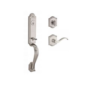 Single Cylinder Elizabeth Handleset Right Hand Curve Lever and Traditional Arch Rose with 6AL Latch and Dual Strike Satin Nickel Finish