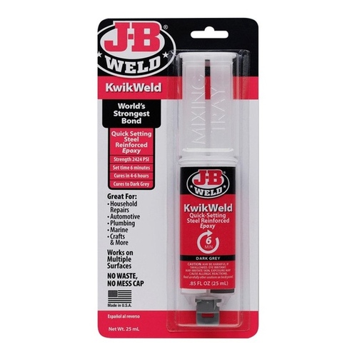 J-B Weld 50176 Epoxy Adhesive, Dark Gray, Solid, 25 mL Syringe