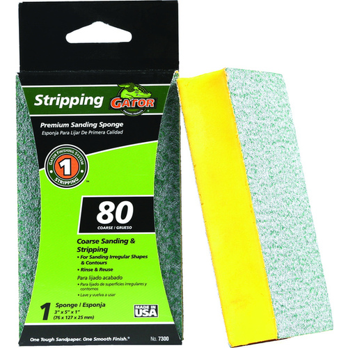 Sanding Sponge, 5 in L, 3 in W, 80 Grit, Coarse, Aluminum Oxide Abrasive