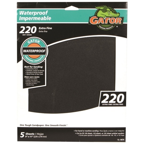 Sanding Sheet, 9 in L, 11 in W, 220 Grit, Extra Fine, Silicone Carbide Abrasive - pack of 5