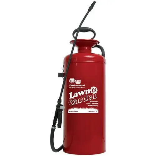 Lawn & Garden Series Compression Sprayer, 3 gal Tank, Steel Tank, 42 in L Hose Red