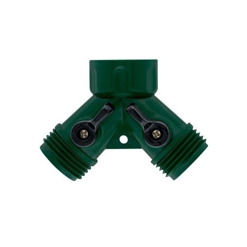 Y-Hose Connector with Shut Offs 3/4" Plastic Threaded Female/Male