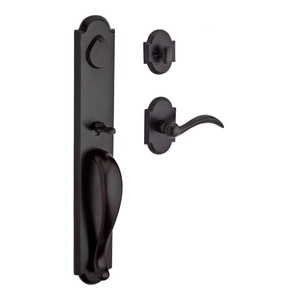 Single Cylinder Elkhorn Handleset Left Hand Arch Lever and Rustic Arch Rose with 6AL Latch and Dual Strike Dark Bronze Finish