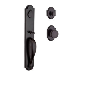 Single Cylinder Elkhorn Handleset Rustic Knob and Rustic Arch Rose with 6AL Latch and Dual Strike Dark Bronze Finish