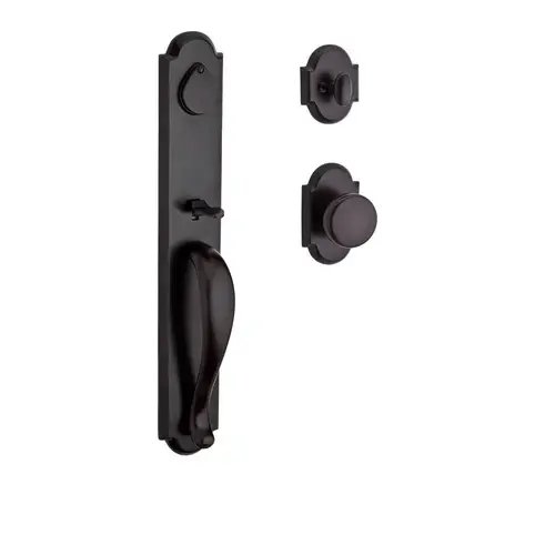 Single Cylinder Elkhorn Handleset Rustic Knob and Rustic Arch Rose with 6AL Latch and Dual Strike Dark Bronze Finish