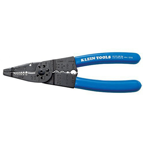 Long Nose Plier, 10 to 22 AWG Wire, 10 to 20 AWG Solid, 12 to 22 AWG Stranded Stripping, 8-1/4 in OAL Black/Blue