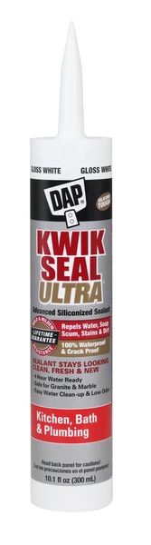 DAP 18897 KWIK SEAL ULTRA Siliconized Sealant, White, 0 to 150 deg F, 10.1 oz Cartridge