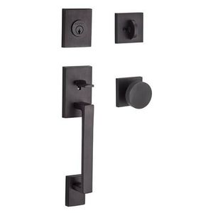 Single Cylinder La Jolla Handleset Contemporary Knob Contemporary Square Rose with 6AL Latch and Dual Strike Venetian Bronze Finish
