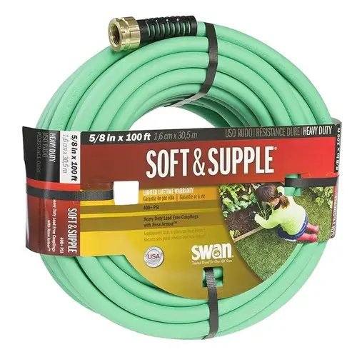 SNSS58100 Garden Hose, 100 ft L, Rubber/Vinyl, Green