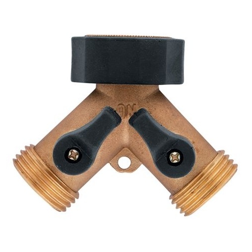 Y-Hose Connector with Shut Offs Brass Threaded 2 Male/1 Female