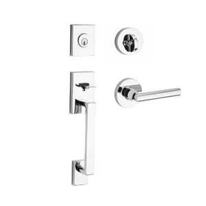 Single Cylinder La Jolla Handleset Tube Lever Contemporary Round Rose with 6AL Latch and Dual Strike Bright Chrome Finish