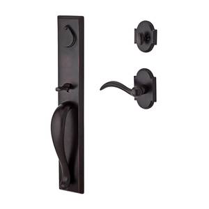 Single Cylinder Longview Handleset Right Hand Arch Lever and Rustic Arch Rose with 6AL Latch and Dual Strike Dark Bronze Finish