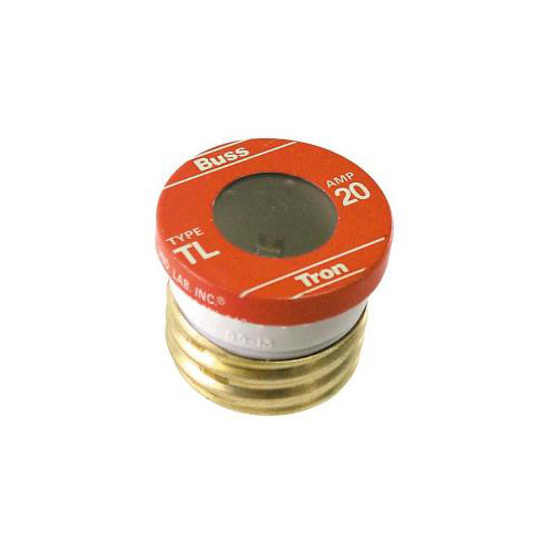 Plug Fuse, 20 A, 125 V, 10 kA Interrupt, Plastic Body, Low Voltage, Time Delay Fuse Brass - pack of 4