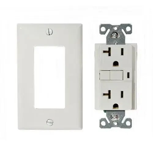 Receptacle Duplex GFCI 20-Amp (NEMA 5-20R) with Wall Cover Plate - White