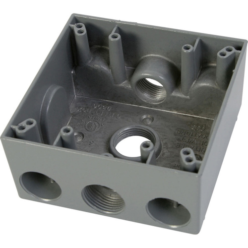 2 Gang Outlet Box with Three 3/4" Holes - Gray B332PS