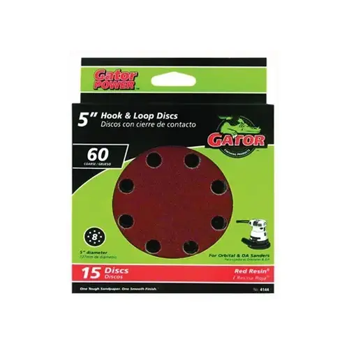 Sanding Disc, 5 in Dia, 60 Grit, Coarse, Aluminum Oxide Abrasive, Vented - pack of 15