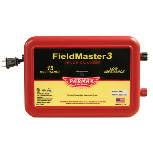 Electric Fence Charger, 0.99 to 2.5 J Output Energy, 110/120 V Red