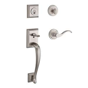 Single Cylinder Napa Handleset Left Hand Curve Lever and Traditional Round Rose with 6AL Latch and Dual Strike Satin Nickel Finish