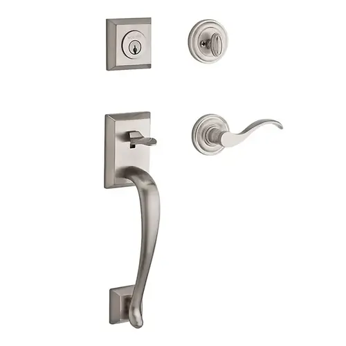 Single Cylinder Napa Handleset Left Hand Curve Lever and Traditional Round Rose with 6AL Latch and Dual Strike Satin Nickel Finish