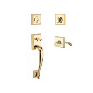 Single Cylinder Napa Handleset Left Hand Curve Lever and Traditional Square Rose with 6AL Latch and Dual Strike Lifetime Brass Finish
