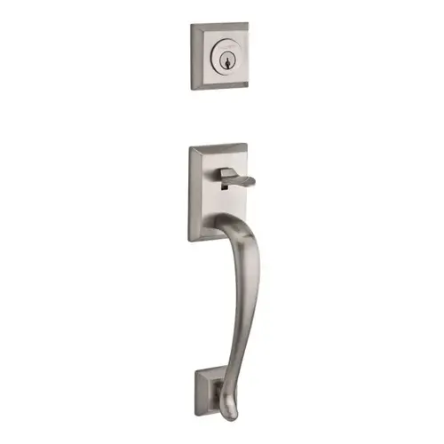 Single Cylinder Napa Handleset Right Hand Curve Lever and Traditional Arch Rose with 6AL Latch, Dual Strike, and SmartKey Satin Nickel Finish