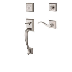 Single Cylinder Napa Handleset Right Hand Curve Lever and Traditional Square Rose with 6AL Latch and Dual Strike Satin Nickel Finish