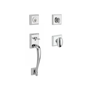 Single Cylinder Napa Handleset Ellipse Knob and Traditional Square Rose with 6AL Latch and Dual Strike Bright Chrome Finish