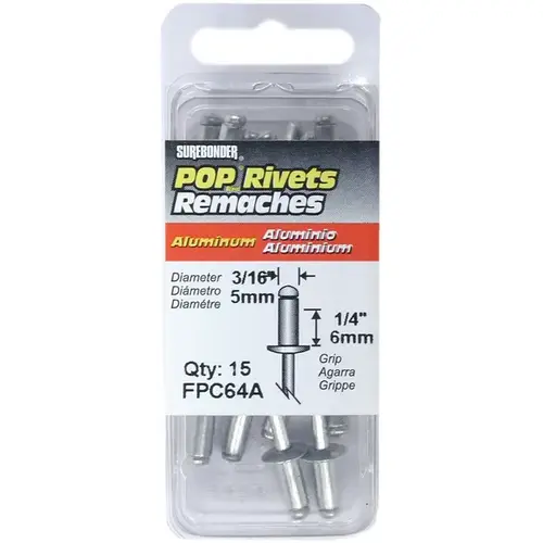 Rivet, Medium, Aluminum, 3/16-In - pack of 75