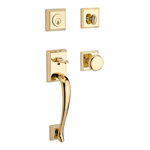 Single Cylinder Napa Handleset Round Knob and Traditional Square Rose with 6AL Latch and Dual Strike Lifetime Brass Finish