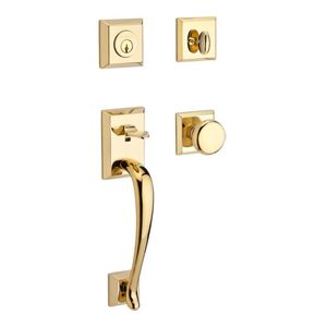 Single Cylinder Napa Handleset Round Knob and Traditional Square Rose with 6AL Latch, Dual Strike, and SmartKey Lifetime Brass Finish