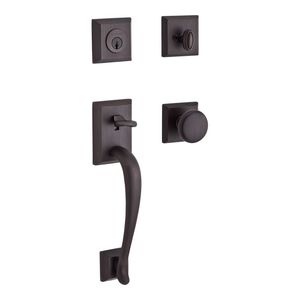 Single Cylinder Napa Handleset Round Knob and Traditional Square Rose with 6AL Latch and Dual Strike Venetian Bronze Finish