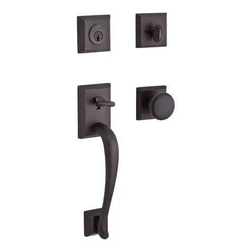 Single Cylinder Napa Handleset Round Knob and Traditional Square Rose with 6AL Latch and Dual Strike Venetian Bronze Finish