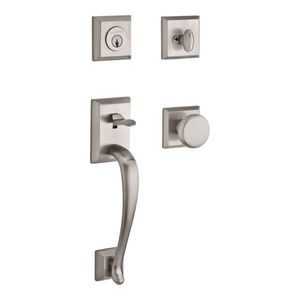 Single Cylinder Napa Handleset Round Knob and Traditional Square Rose with 6AL Latch, Dual Strike, and SmartKey Satin Nickel Finish