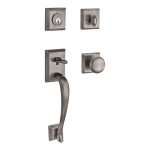 Single Cylinder Napa Handleset Round Knob and Traditional Square Rose with 6AL Latch and Dual Strike Matte Antique Nickel Finish