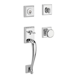 Single Cylinder Napa Handleset Round Knob and Traditional Square Rose with 6AL Latch, Dual Strike, and SmartKey Bright Chrome Finish