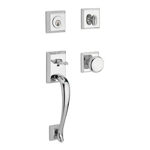 Single Cylinder Napa Handleset Round Knob and Traditional Square Rose with 6AL Latch, Dual Strike, and SmartKey Bright Chrome Finish
