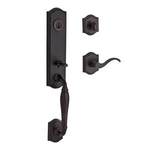 Single Cylinder New Hampshire Handleset Left Hand Curve Lever and Traditional Arch Rose with 6AL Latch and Dual Strike Venetian Bronze Finish
