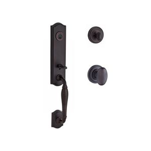 Single Cylinder New Hampshire Handleset Ellipse Knob and Traditional Round Rose with 6AL Latch and Dual Strike Venetian Bronze Finish
