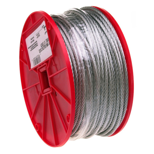 7000627 Aircraft Cable, 3/16 in Dia, 250 ft L, 840 lb Working Load, Galvanized Steel