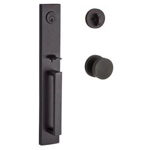 Single Cylinder Santa Cruz Handleset Contemporary Knob and Contemporary Round Rose with 6AL Latch and Dual Strike Venetian Bronze Finish