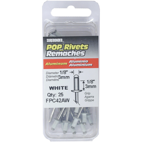 Aluminum Rivets, Short, White, 1/8-In. Dia - pack of 25