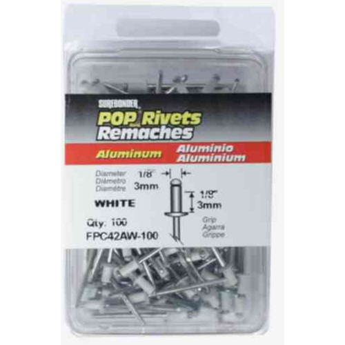 Surebonder Aluminum POP Rivets 1/8" - White pack of 100