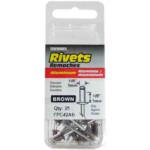 Blind Rivet, Short, 1/8 in L, Aluminum Brown - pack of 25