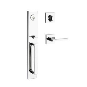 Single Cylinder Santa Cruz Handleset Square Lever and Contemporary Square Rose with 6AL Latch and Dual Strike Bright Chrome Finish