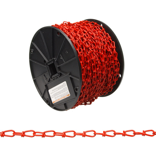 Loop Chain, #3, 150 ft L, 90 lb Working Load, Low Carbon Steel, Red